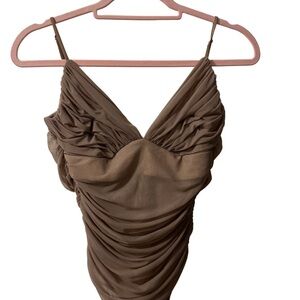Elegant Brown Ruched Bodysuit